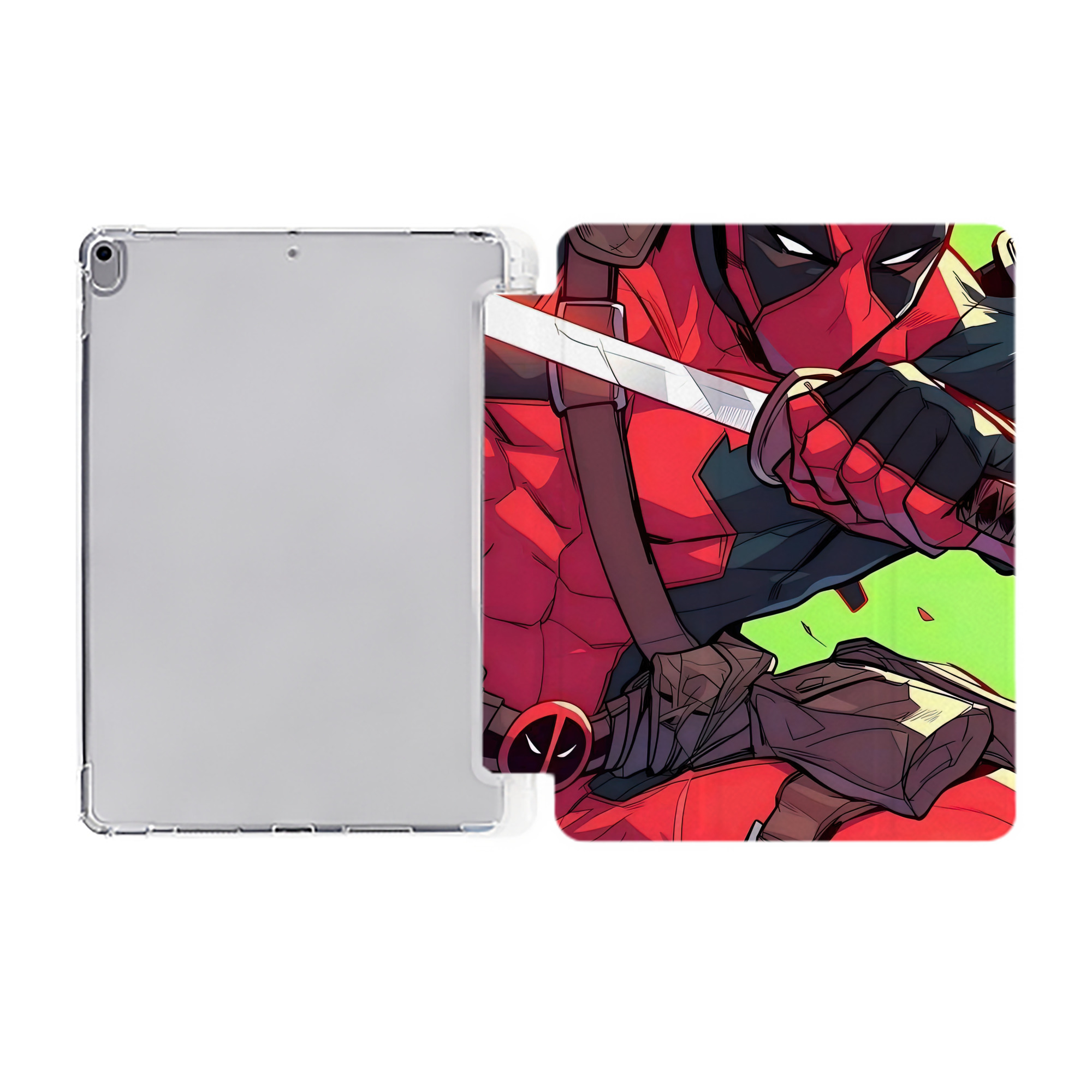 （画像用） Deadpool デッドプール IPad ケース ペン収納付き 三つ折りスタンド PUレザー×シリコン 対応機種9.5/10.5/10.9インチ